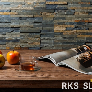 Декоративный камень в интерьере 3D мозаика из камня RKS SLATE Сланец Dark Multicolor Pencil