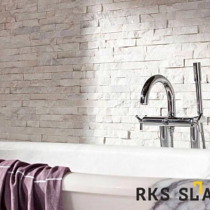 Ванная комната отделка камнем — 3D панели RKS SLATE Кварцит White Quartz Classic