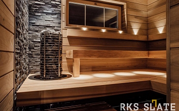 Натуральный камень для отделки бани - 3D мозаика из камня RKS SLATE Сланец Black Bark Rockface: стильный и долговечный интерьер