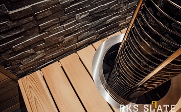 Натуральный камень для отделки бани - 3D мозаика из камня RKS SLATE Сланец Black Bark Rockface: стильный и долговечный интерьер