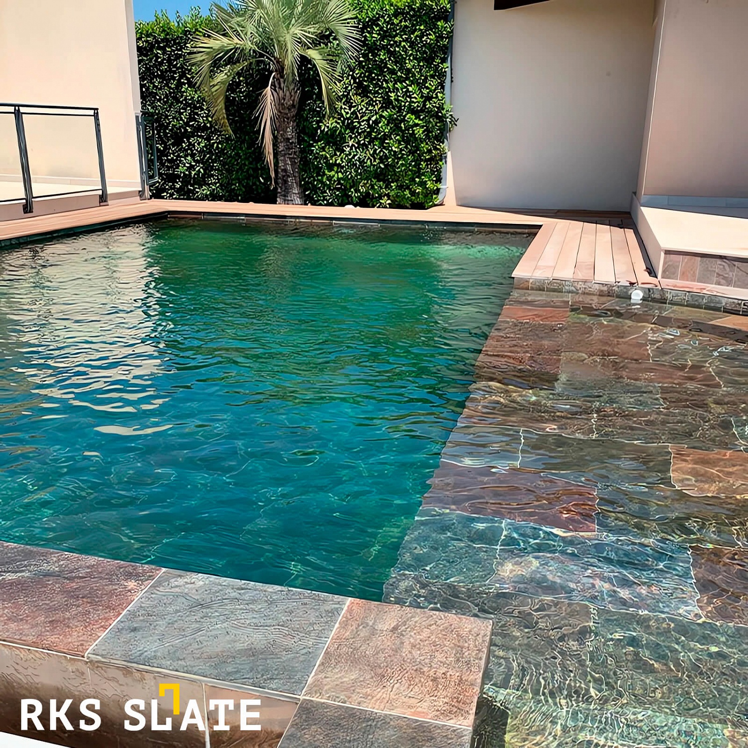 Облицовка бассейна натуральной сланцевой плиткой Copper Natura: Превосходство природы в вашем водном пространстве