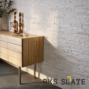 Сочетание камня и дерева в интерьере — 3D панели RKS SLATE Кварцит White Quartz Classic