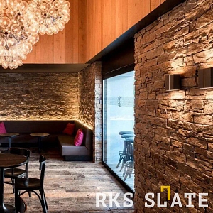 Декоративный камень в интерьере 3D панели RKS SLATE Кварцит Sesame Yellow Country