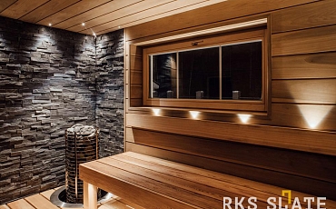 Натуральный камень для отделки бани - 3D мозаика из камня RKS SLATE Сланец Black Bark Rockface: стильный и долговечный интерьер