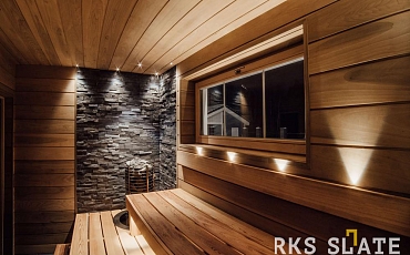 Натуральный камень для отделки бани - 3D мозаика из камня RKS SLATE Сланец Black Bark Rockface: стильный и долговечный интерьер