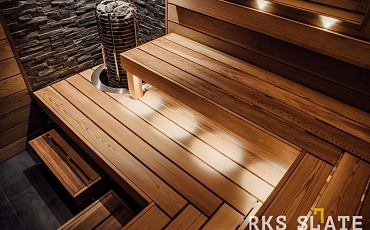 Натуральный камень для отделки бани - 3D мозаика из камня RKS SLATE Сланец Black Bark Rockface: стильный и долговечный интерьер