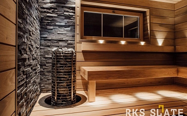 Натуральный камень для отделки бани - 3D мозаика из камня RKS SLATE Сланец Black Bark Rockface: стильный и долговечный интерьер