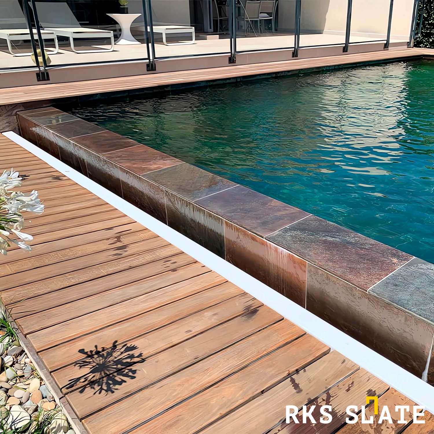 Облицовка бассейна натуральной сланцевой плиткой Copper Natura: Превосходство природы в вашем водном пространстве
